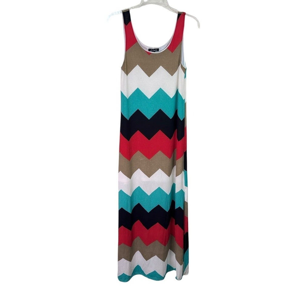 J for Justify Maxi Dress Woman Sz M Sleeveless Chevron Red Black Beige Green